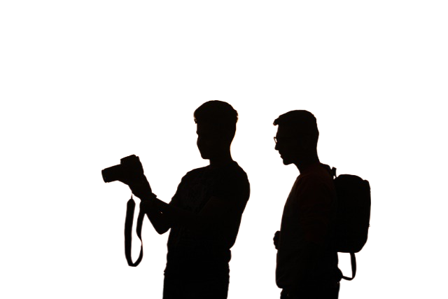 men, silhouettes, camera
