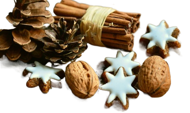 cookies, walnuts, cinnamon sticks 饼干,核桃,肉桂棒