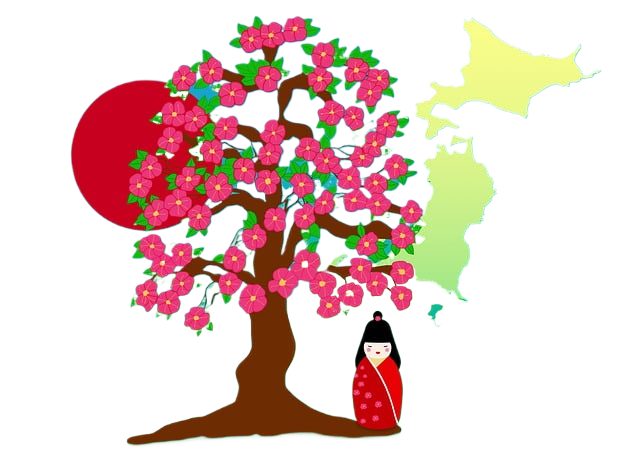 cherry blossoms, tree, japan map