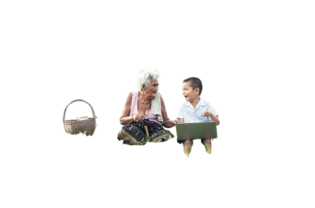 grandmother, kid, laptop