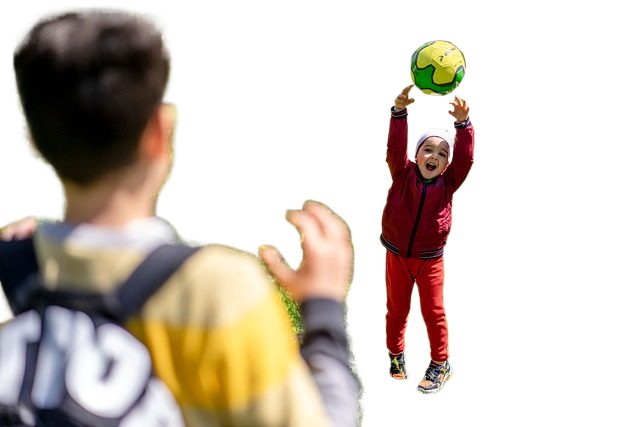 park, playing catch, kids