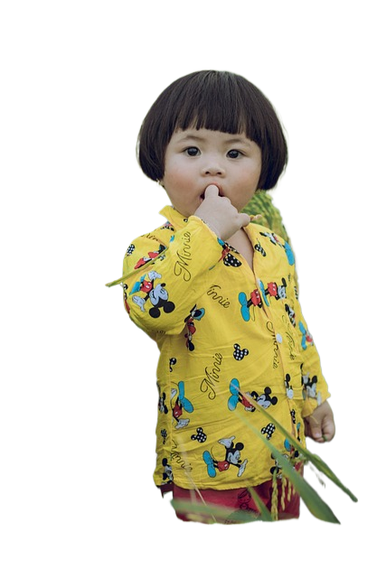 toddler, child, rice field