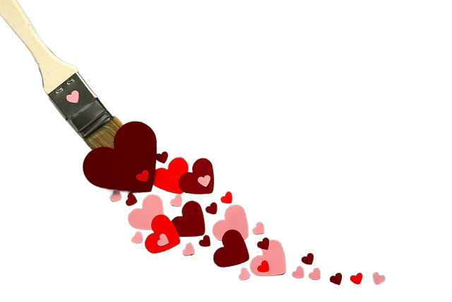 hearts, paint brush, painting 心,油漆刷,绘画