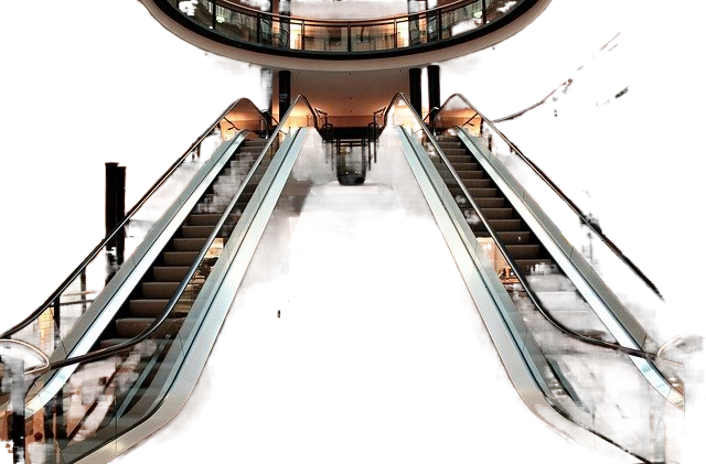 escalator, stairs, metal segments 自动扶梯、楼梯、金属部分