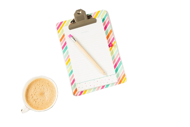 coffee, notebook, pencil
