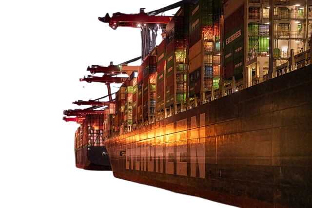 port, container ship, night