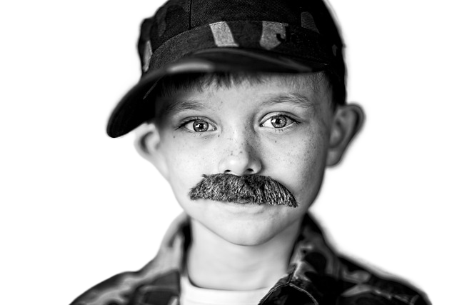 boy, fake mustache, portrait