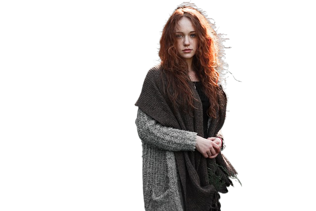 woman, redhead, scarf