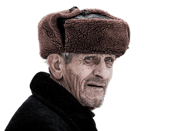 old man, ushanka, russian
