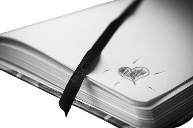 notebook, heart, doodle
