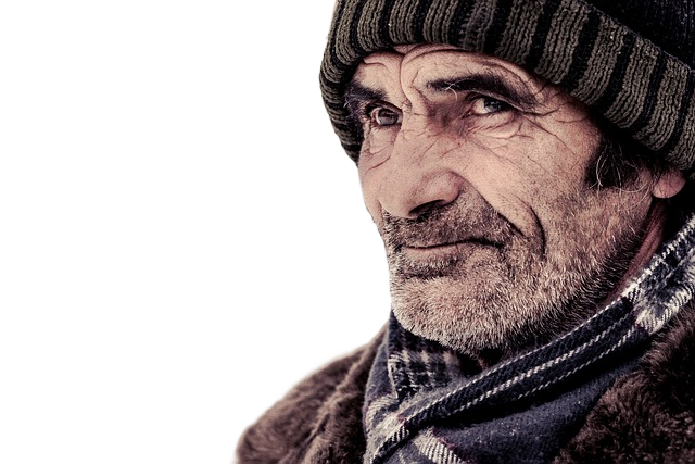 old man, face, winter