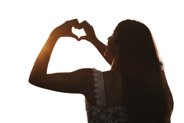 heart, woman, sunset
