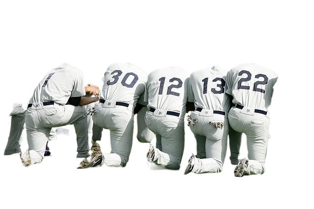 baseball team, prayer, kneeling