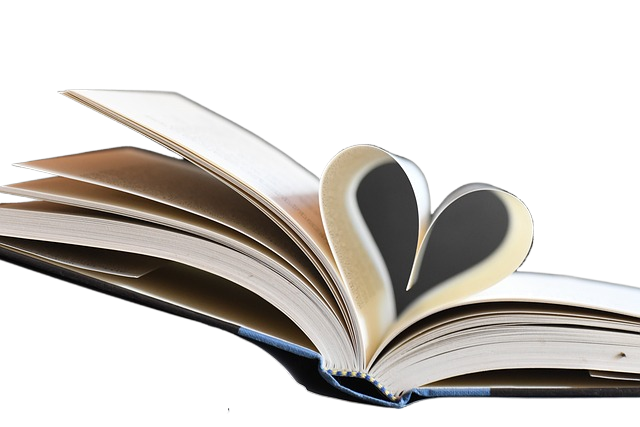 books, heart, pages