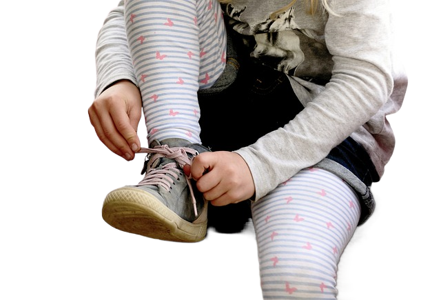child, girl, tie shoes