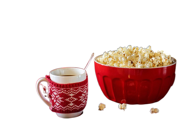 warm and cozy, popcorn, coffee 温暖和舒适,爆米花,咖啡