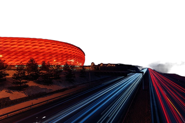 football stadium, highway, night 足球场,高速公路,晚上